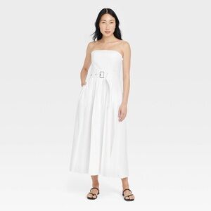 a new day Belted Midi Bandeau Dress in White Women's Size 10
